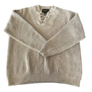 Vintage Eddie Bauer Heritage Men’s XL Tall Cotton Henley Fisherman Sweater Cream